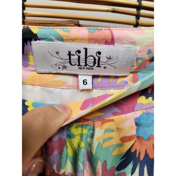 Tibi Tiered Silk Mini Skirt Sz 6 Bright Colorful Floral Coral Fuchsia Yellow - Picture 4 of 9
